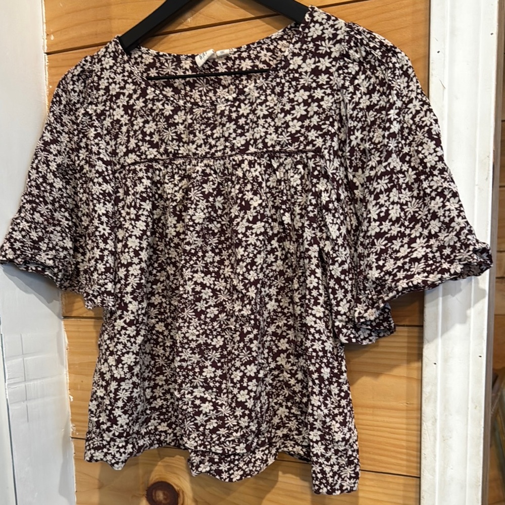 Gap Floral Purple Blouse XS Modal Short Sleeve Flowy Top